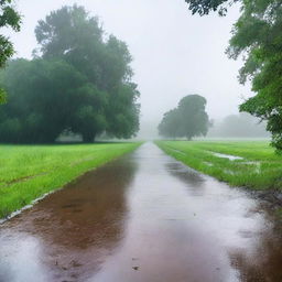 A serene scene capturing the magic of a rainy day