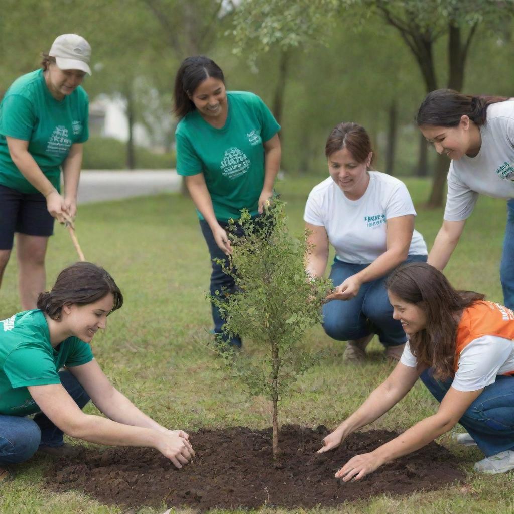 Corporate Social Responsibility themed images featuring volunteers planting trees, participating in community services, and offering educational support.