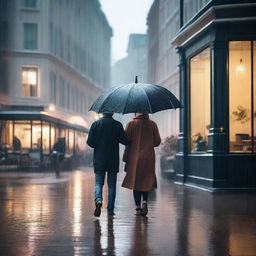 An enchanting scene of a rainy day where people are finding joy and comfort