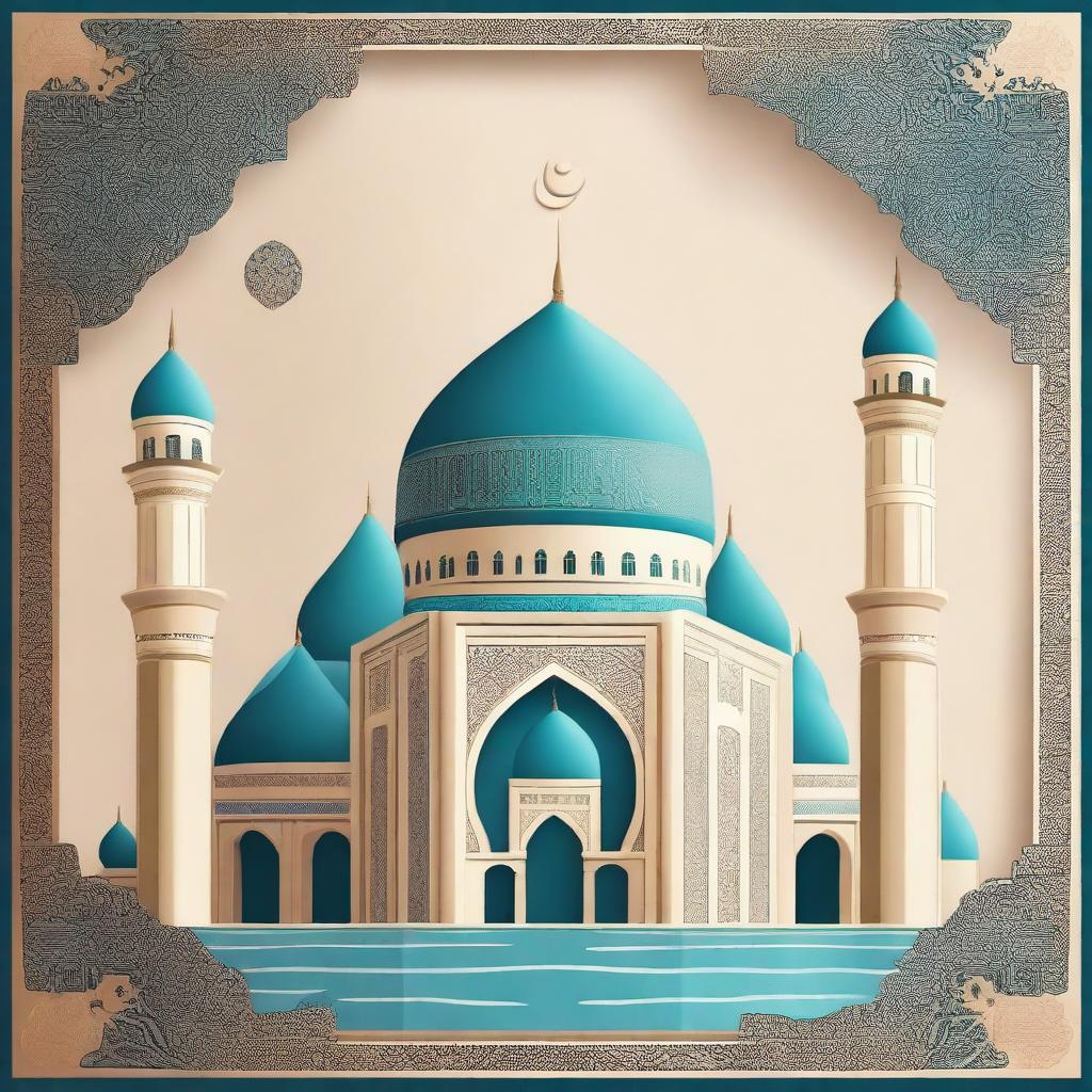 Create an image that showcases Islamic architecture with intricate geometric patterns and calligraphy