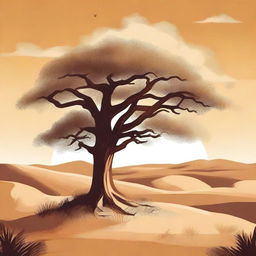 Create a book cover illustration featuring an oak tree standing prominently in the center