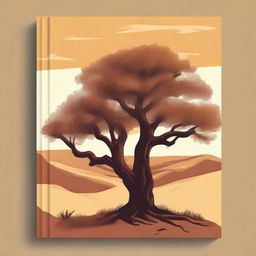 Create a book cover illustration featuring an oak tree standing prominently in the center