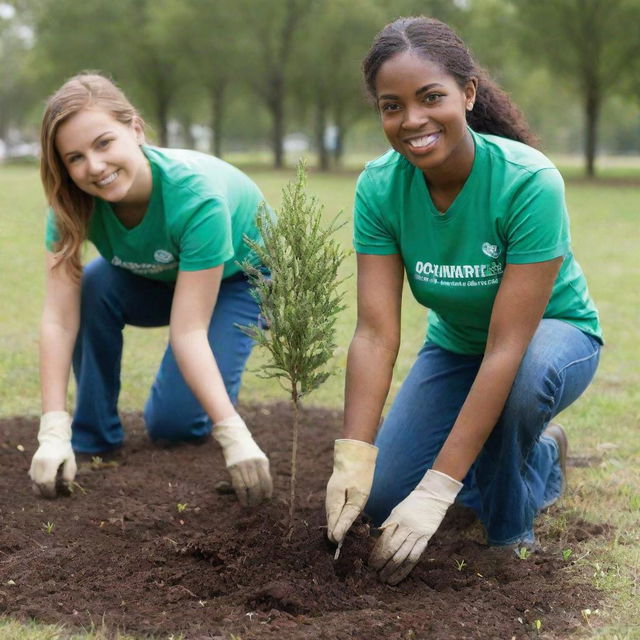 Corporate Social Responsibility themed images featuring volunteers planting trees, participating in community services, and offering educational support.