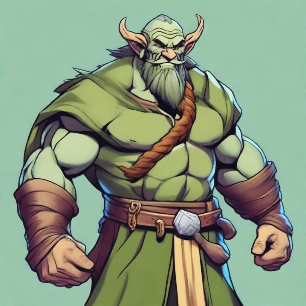 A strong and muscular male Firbolg cleric from Dungeons and Dragons