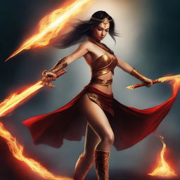 Create a book cover featuring a warrior girl dancing with a flame sword