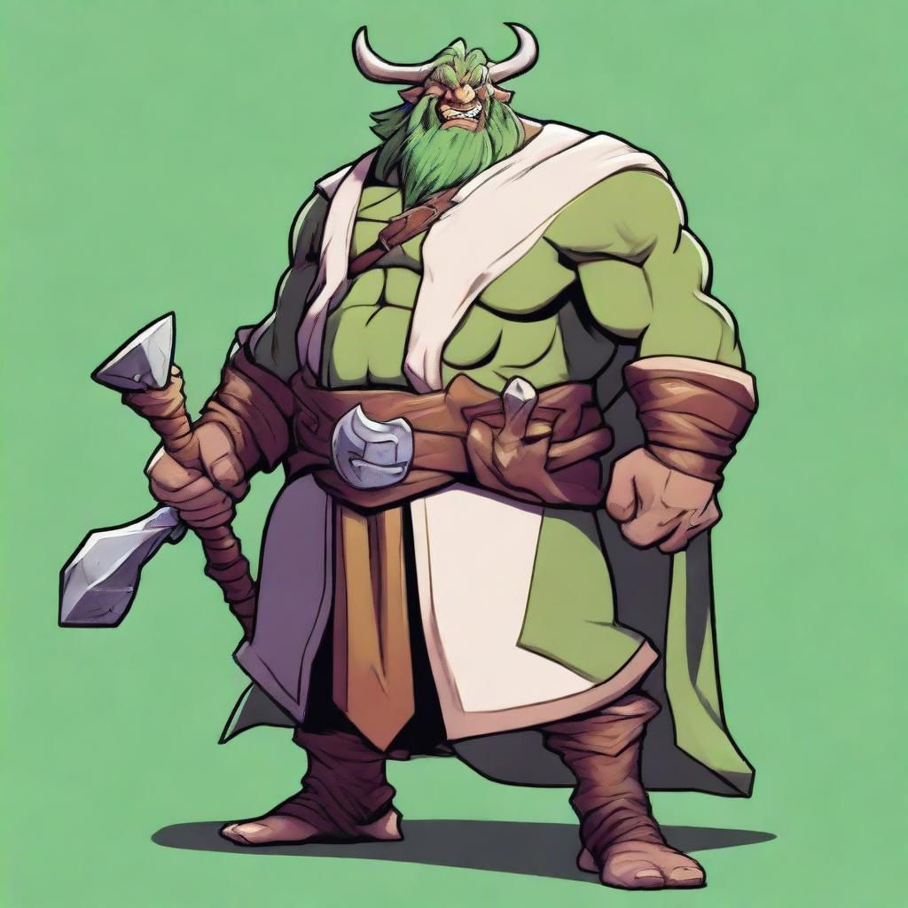 A strong and muscular male Firbolg cleric from Dungeons and Dragons