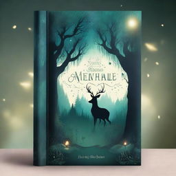 A captivating book cover design featuring an enchanted forest with towering trees and magical creatures