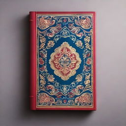 Create a colorful antique book cover featuring intricate designs and patterns