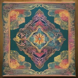 Create a colorful antique book cover featuring intricate designs and patterns