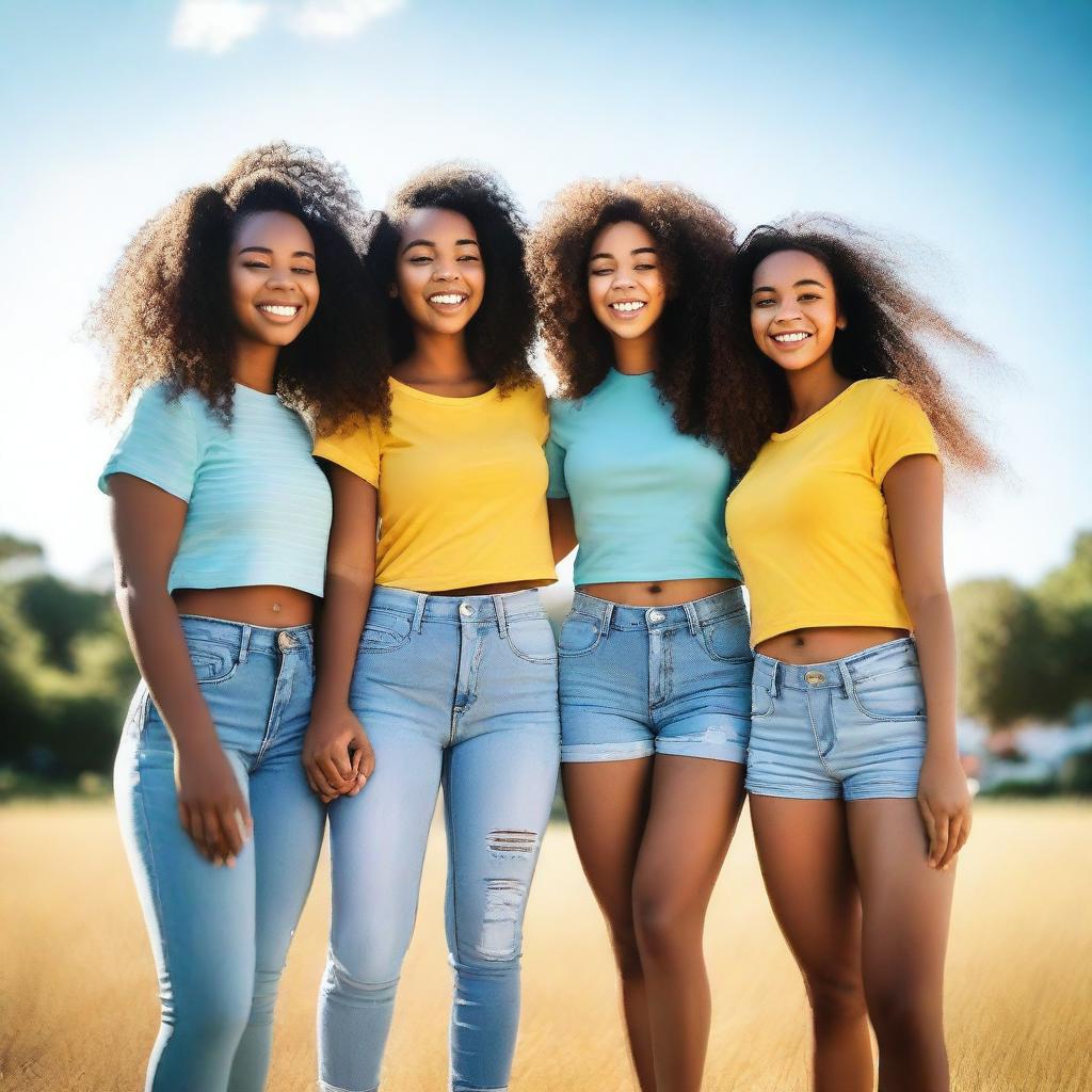 A group of cheerful and smiling girls standing together, radiating happiness and positivity