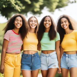 A group of cheerful and smiling girls standing together, radiating happiness and positivity