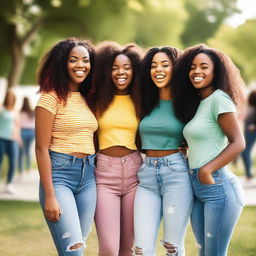 A group of cheerful and smiling girls standing together, radiating happiness and positivity