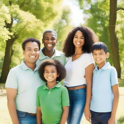 A woman standing with four men and her little kid