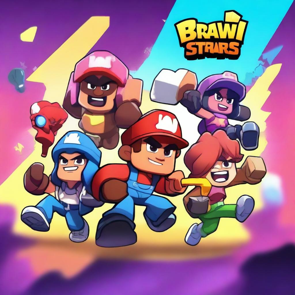 A vibrant and energetic image featuring characters from the game Brawl Stars