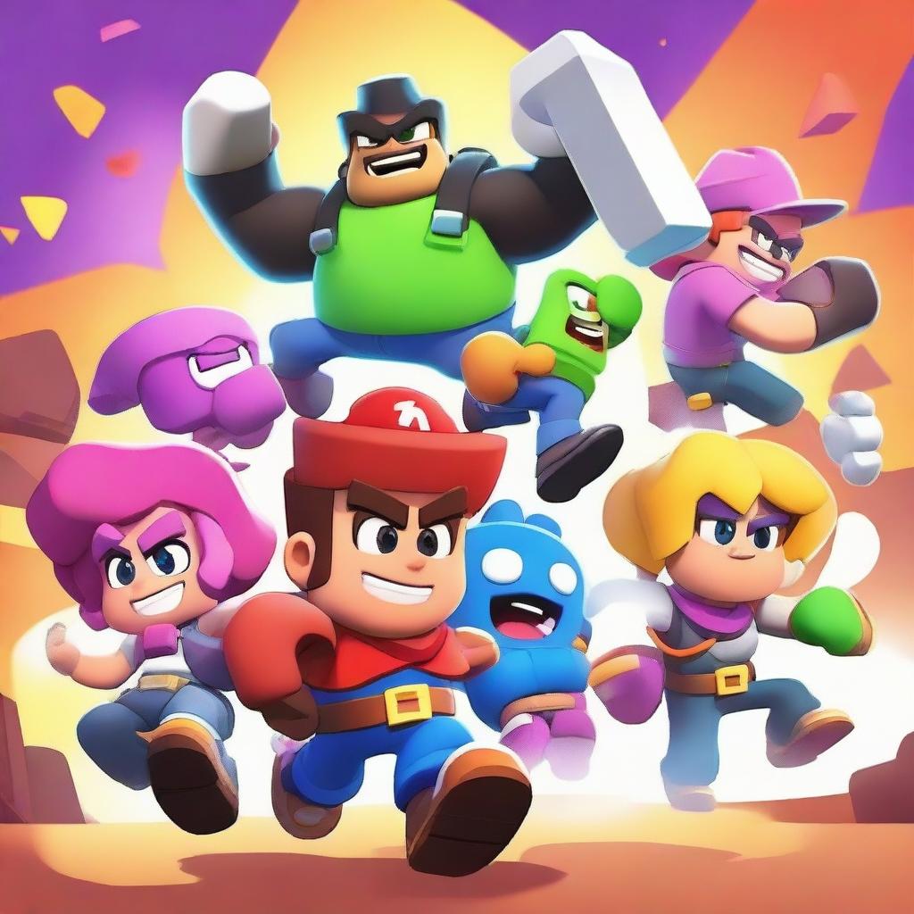 A vibrant and energetic image featuring characters from the game Brawl Stars