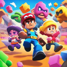 A vibrant and energetic image featuring characters from the game Brawl Stars