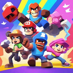 A vibrant and energetic image featuring characters from the game Brawl Stars