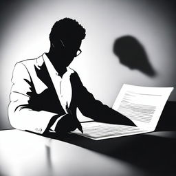 The silhouette of a person, with no identifiable facial features, signing a document