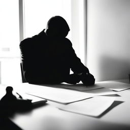 The silhouette of a person, with no identifiable facial features, signing a document