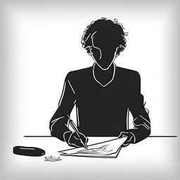 A silhouette of a person, made with a single continuous line, signing a document