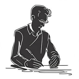 A silhouette of a person, made with a single continuous line, signing a document