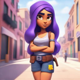 A realistic depiction of Shelly from Brawl Stars in real life