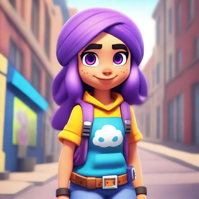 A realistic depiction of Shelly from Brawl Stars in real life