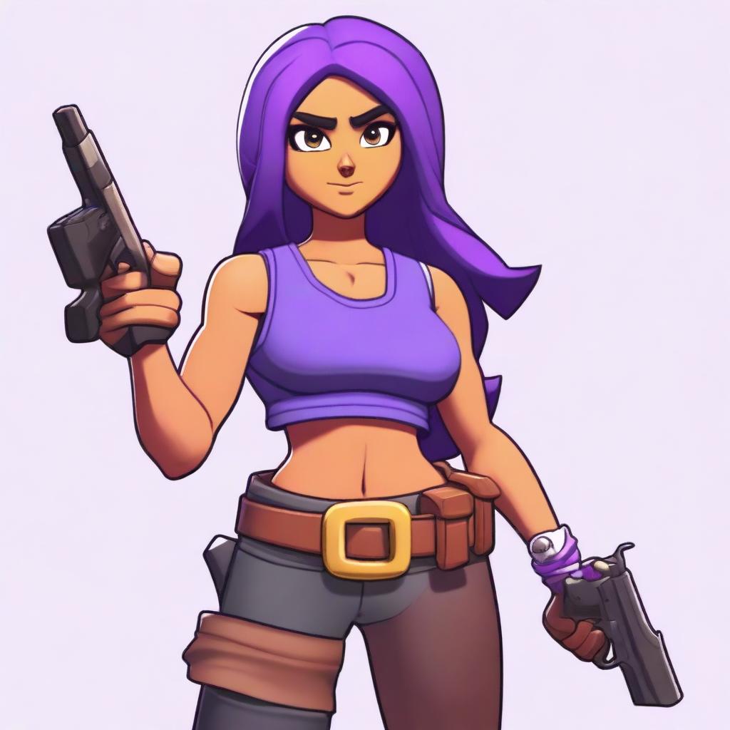 A realistic interpretation of Shelly from Brawl Stars, depicted in a real-life setting