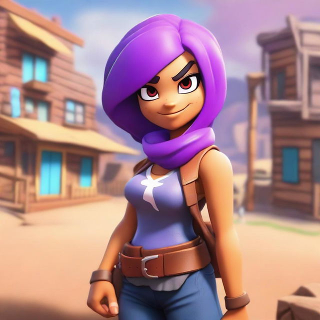 A realistic interpretation of Shelly from Brawl Stars, depicted in a real-life setting