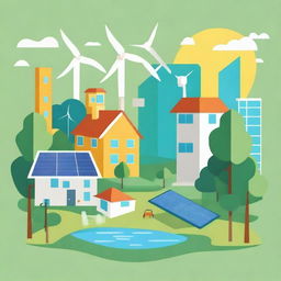 An illustration highlighting climate change, sustainable design, construction, and energy