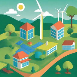 An illustration highlighting climate change, sustainable design, construction, and energy