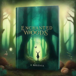 Create a captivating book cover featuring a mystical forest with ancient trees and glowing magical creatures