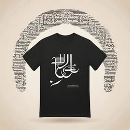 A stylish t-shirt design featuring an Islamic quote written in elegant Arabic calligraphy