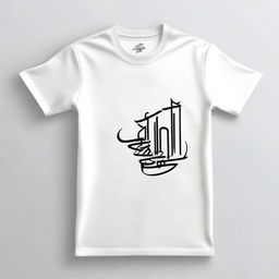 A stylish t-shirt design featuring an Islamic quote written in elegant Arabic calligraphy