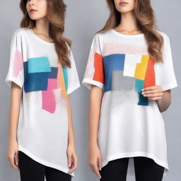 An oversized t-shirt featuring a unique and elegant design