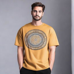 A men's oversized t-shirt featuring a unique and elegant design