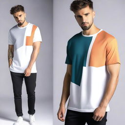 A men's oversized t-shirt featuring a unique and elegant design