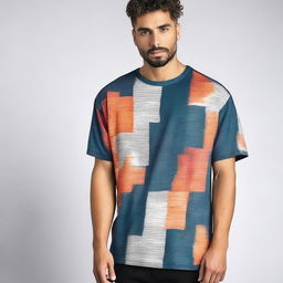 A men's oversized t-shirt featuring a unique and elegant design