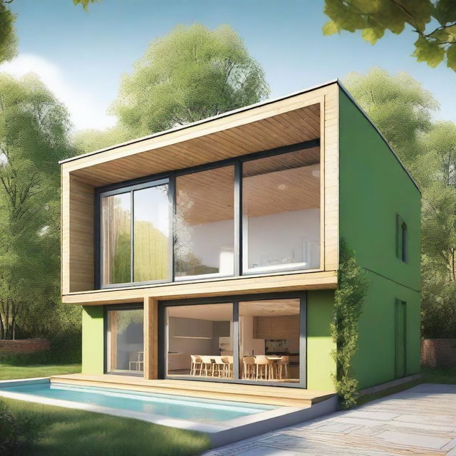 An illustration of a Passivhaus, showcasing its energy-efficient design