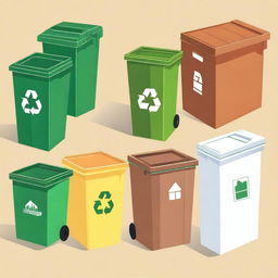 An illustration of segregated waste storage bins for recycling