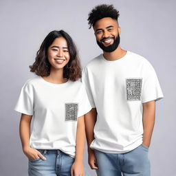 A couple wearing oversized T-shirts with simple, unique, elegant, and attractive designs on the front