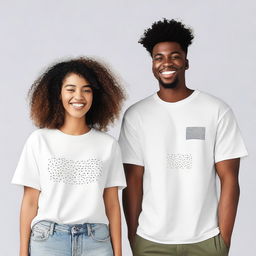 A couple wearing oversized T-shirts with simple, unique, elegant, and attractive designs on the front