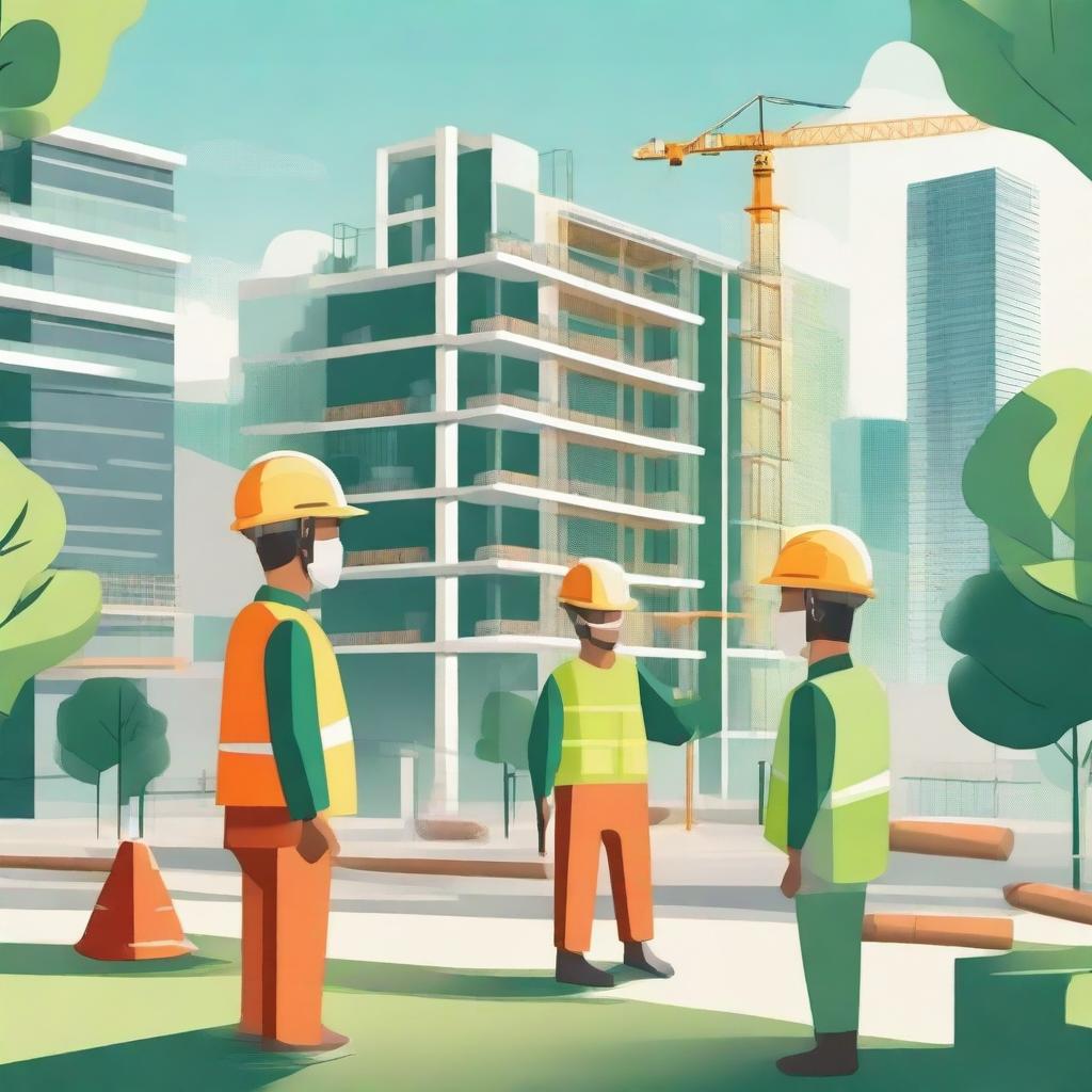 A detailed illustration of a responsible construction site