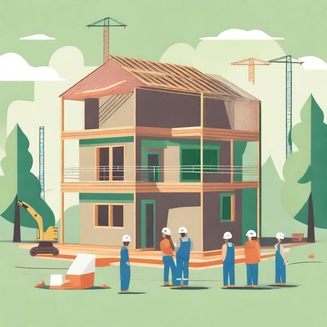 An illustration of a responsible construction site focused on building a house