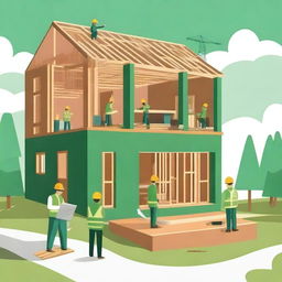 An illustration of a responsible construction site focused on building a house