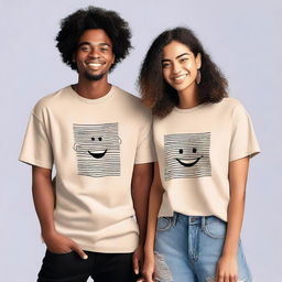 A couple wearing oversized T-shirts with simple, unique, elegant, and attractive designs on the front