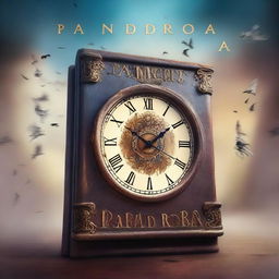 A surreal image of a clock falling through the air, with the title of the book 'Pandora' prominently displayed over it