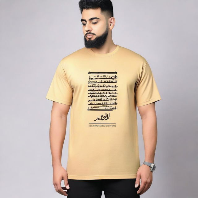 An oversized men's T-shirt featuring an elegant Islamic quote in Urdu on the front