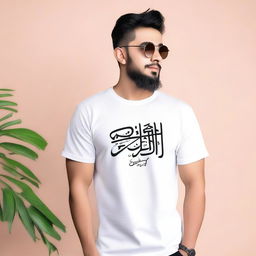 Oversized men's T-shirts featuring an Islamic quote line in Urdu language on the front