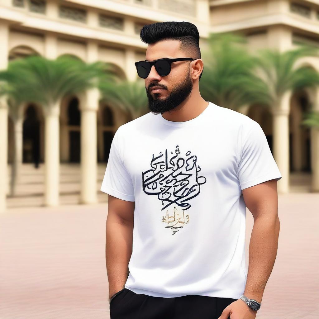 A collection of oversized men's T-shirts featuring Islamic quotes in Urdu language on the front